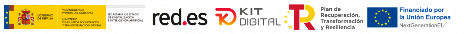 Logotipo Kit Digital, Gobierno de España, red.es, Plan de Recuperación, Transformación y Resiliencia y Financiado por la Unión Europea NextGenerationEU